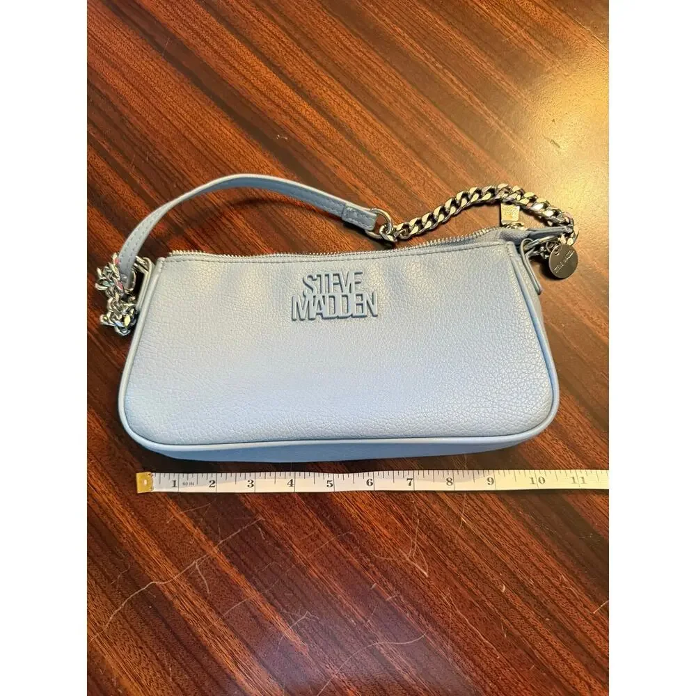 Steve Madden Blue Faux Leather Silver Chain Shoulder Bag Small Logo